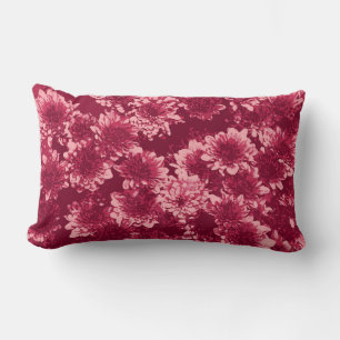 Moderne grafische Dahlienmuster, Burgund und Rosa Lendenkissen