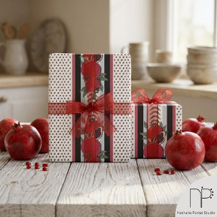 Moderne Granatapfel-Samen-Streifen Geschenkpapier