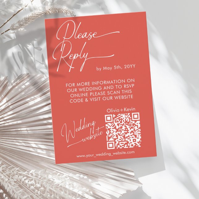 Moderne Grapefruitroter Besuch QR-Website RSVP Karte (Von Creator hochgeladen)