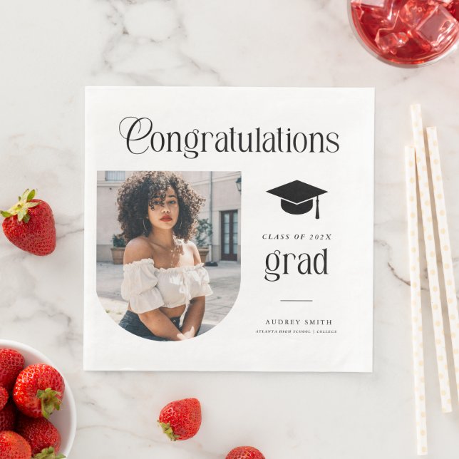 Moderne Gratulation Abschlussfoto Abschluss Bogen Serviette (Beispiel)