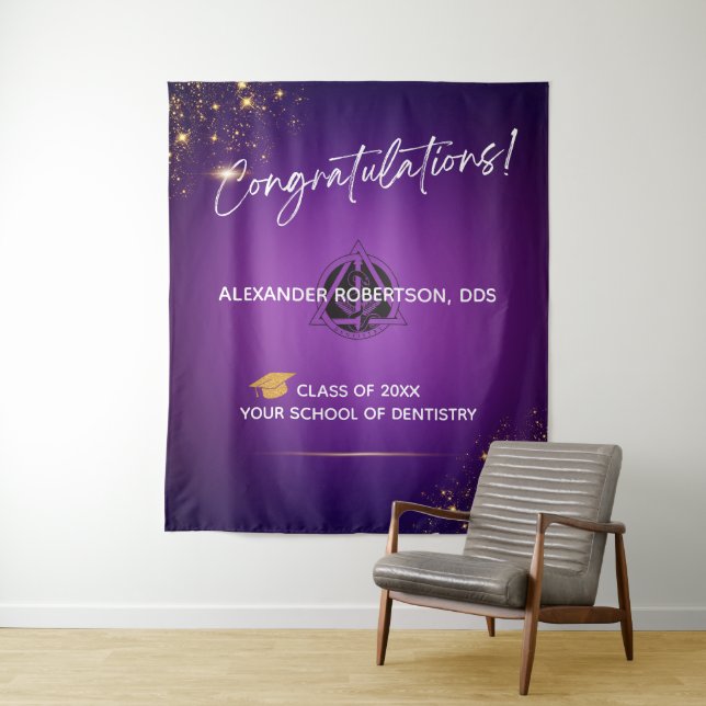 Moderne Gratulation Zahnarzt Abschluss Lila Wandteppich (Beispiel)