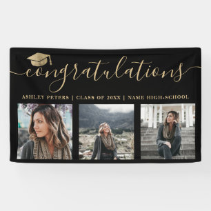 Moderne Gratulationen Drehbuch 3 Foto Gold Schwarz Banner
