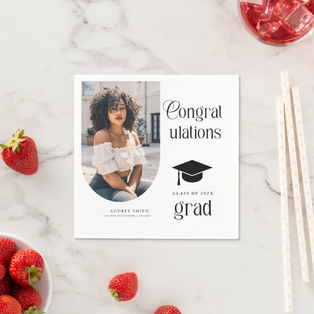 Moderne Gratulations-Grad-Foto-Abschluss-Bogen Serviette (Beispiel)