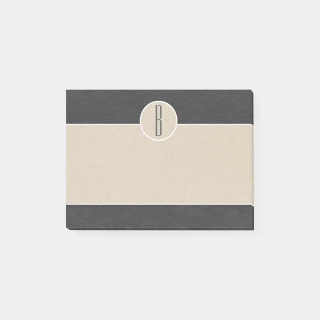 Moderne Grau & Braun Kraft Rustikale Monogramm-Ini Post-it Klebezettel (Vorderseite)