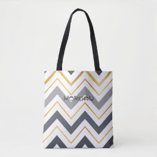 Moderne Grau & Gold Zickzack Personalisiert Tote B