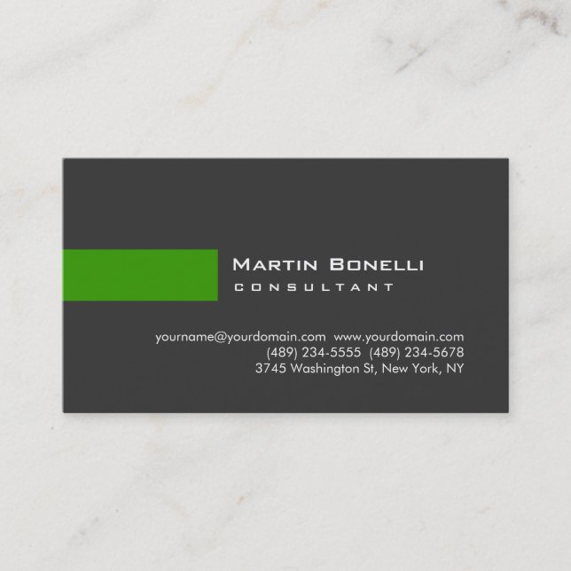 Moderne Grau Green Simple Consultant Business Card Visitenkarte (Vorderseite)