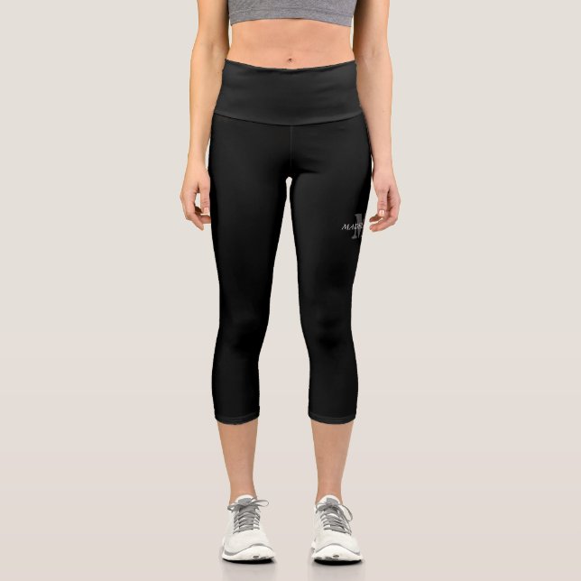 Moderne Grau-Schwarz-Monogram-Leggings Capri Leggings (Vorderseite)
