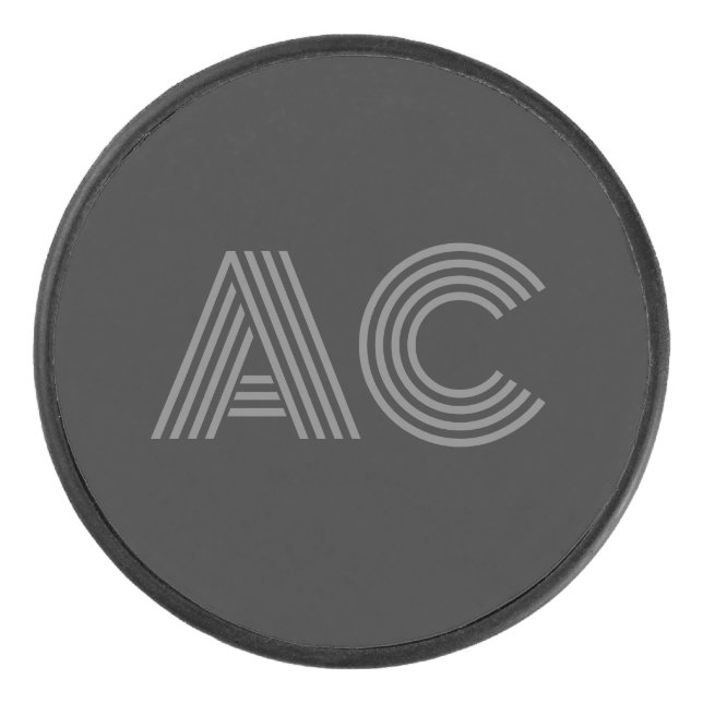 Moderne Grau-Schwarz-Monogramm Eishockey Puck (Vorderseite)