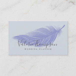 Moderne, grau staubige, blaue, elegante Boho Feder Visitenkarte