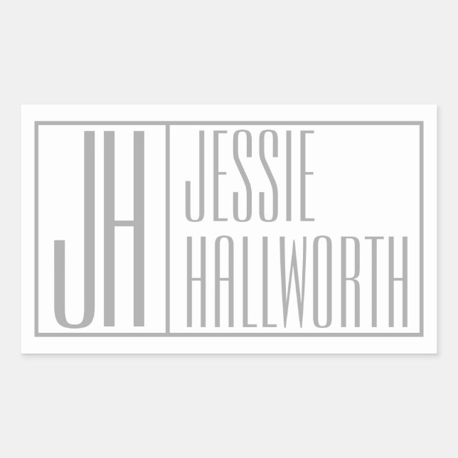 Moderne graue Anfangsbuchstaben und Namensschild Rechteckiger Aufkleber (Vorderseite)