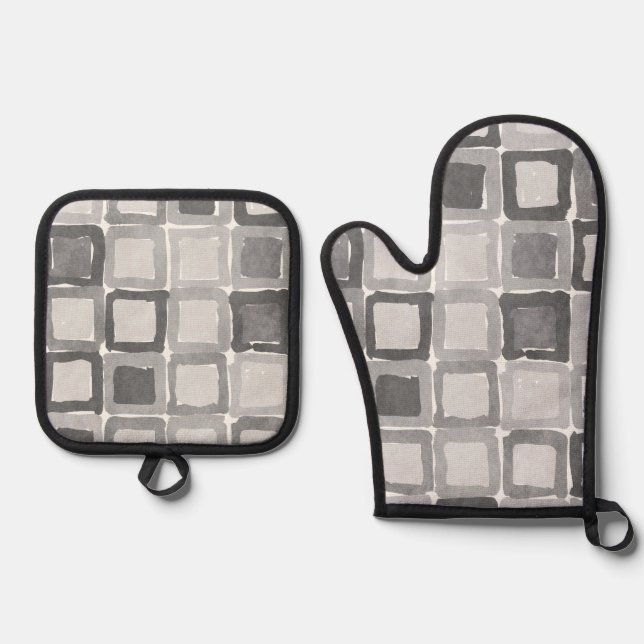 Moderne graue bemalte Flecken  Ofenhandschuh & Topflappen-Set (Vorderseite)