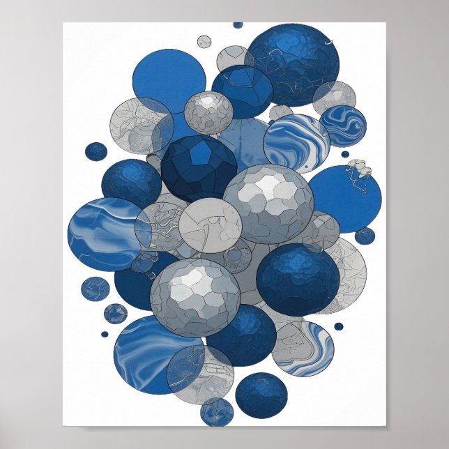 Moderne graue Blau- und Weiße-Kugeln-Design Poster (Vorne)