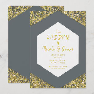Moderne Graue Chic Gold Glitter Flakes Glam Hochze Einladung