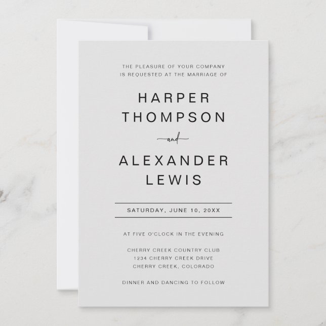 Moderne graue einfache Typografie-Hochzeit Einladung (Vorderseite)