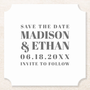Moderne graue fette Typografie Save-the-Date Untersetzer