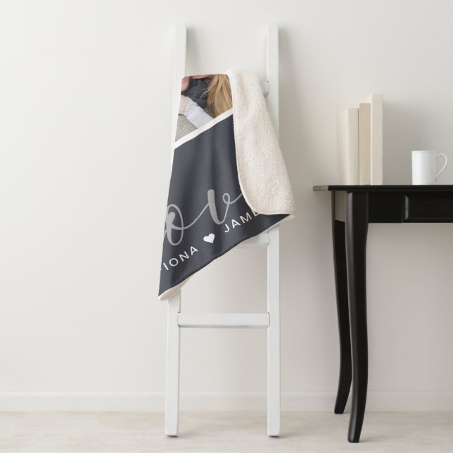 Moderne graue Foto Collage Liebe Personalisiert gr Sherpadecke (Beispiel)