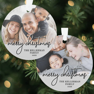 Moderne graue Frohe Weihnachten Schrift Familienfo Ornament