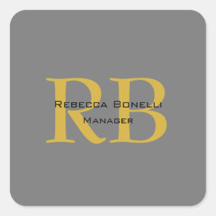 Moderne graue goldfarbene Monogram-Namenseingaben Quadratischer Aufkleber