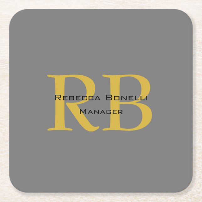 Moderne graue goldfarbene Monogram-Namenseingaben Rechteckiger Pappuntersetzer (Vorderseite)