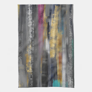 Moderne graue goldfarbene Pinselstriche Abstrakt Geschirrtuch