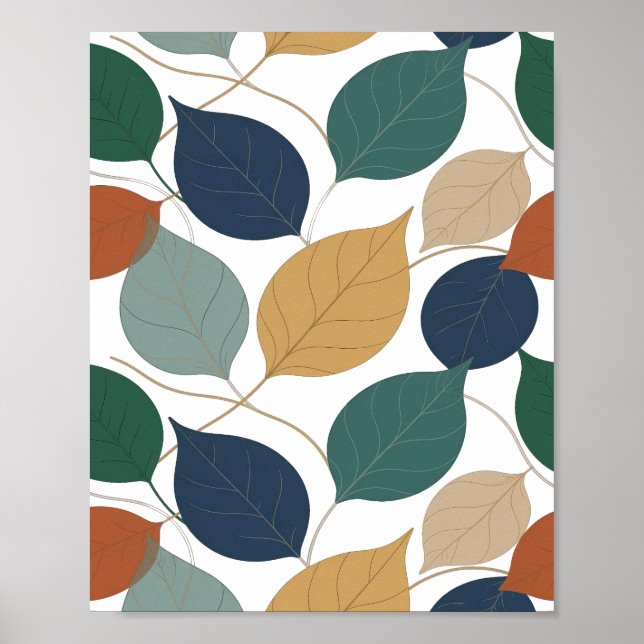 Moderne graue Grafik Herbstblätter Poster (Vorne)