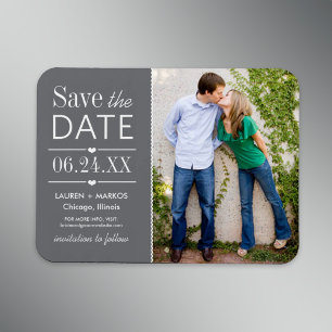 Moderne graue Herzen Hochzeitsfoto Save-the-Date-K Magnet