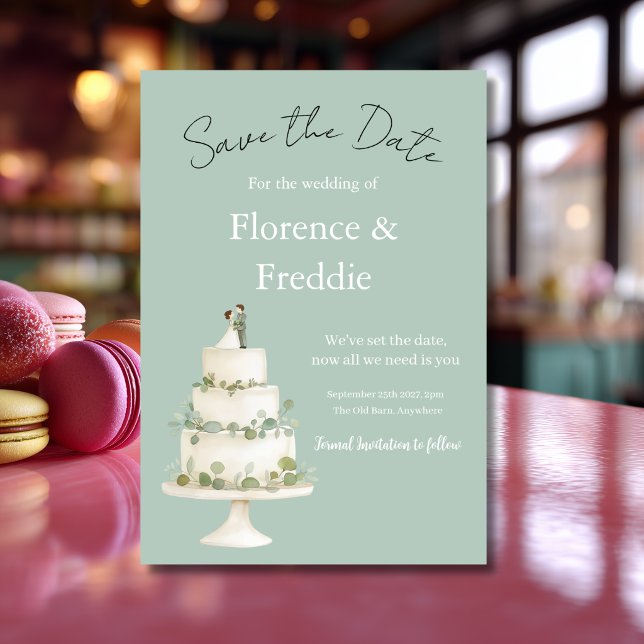 Moderne graue Hochzeitstorte Save The Date Karte (Von Creator hochgeladen)