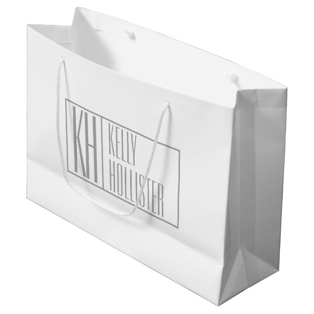 Moderne graue Initialen und Namen-Logo Große Geschenktüte (Vorderseite Schrägansicht)