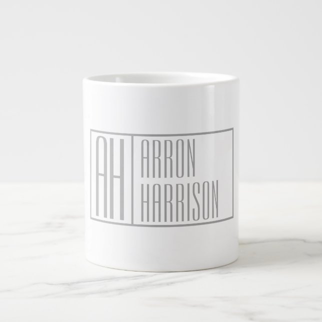 Moderne graue Initialen und Namen-Logo Jumbo-Tasse (Vorderseite)