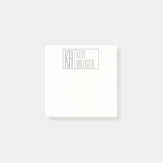 Moderne graue Initialen und Namen-Logo Post-it Klebezettel (Vorderseite)