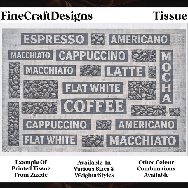 Moderne Graue Kaffee-Café-Typografie FC8 Decoupage Seidenpapier (Von Creator hochgeladen)