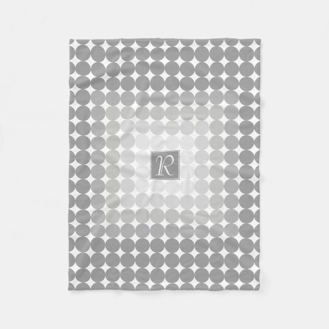 Moderne graue Kreise Monogramm Fleecedecke (Vorderseite)
