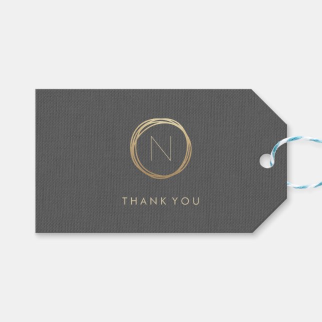 Moderne graue Linen Elegante Gold Monogram Vielen  Geschenkanhänger (Vorderseite (Horizontal))