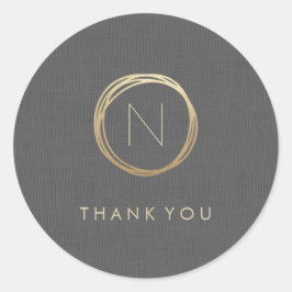 Moderne graue Linen Elegante Gold Monogram Vielen  Runder Aufkleber