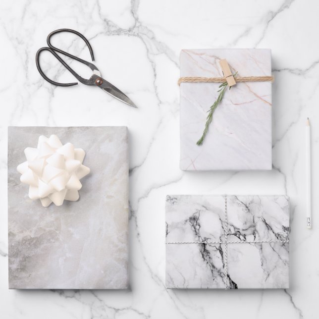 Moderne graue Marmormuster Geschenkpapier Set (Vorderseite)
