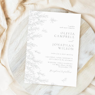 Moderne graue Minimal-Blätter Botanische Hochzeit Einladung