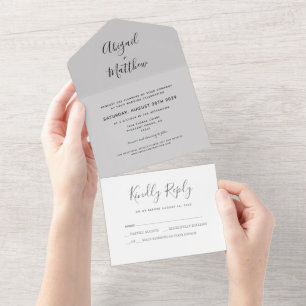 Moderne, graue Minimalistische Handschrift All In One Einladung