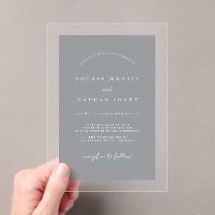 Moderne, graue Minimalistische Hochzeit Acryleinladungen