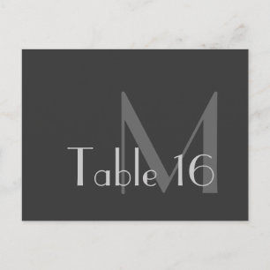 Moderne graue Monogram-Tischnummer-Karten Postkarte