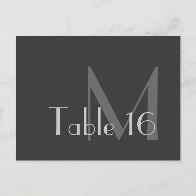 Moderne graue Monogram-Tischnummer-Karten Postkarte (Vorderseite)