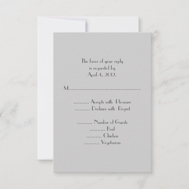 Moderne graue Monogramm-Antwortkarten mit Menüopti RSVP Karte (Vorderseite)