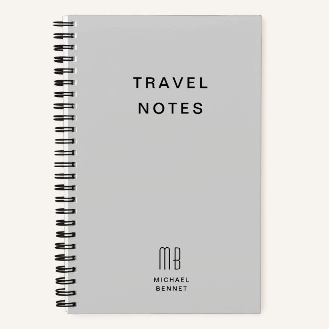 Moderne graue Monogramm-Reise Notizbuch (Vorderseite)