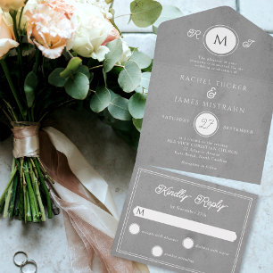 Moderne Graue Pergamentpapier-Hochzeit All In One Einladung