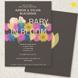 Moderne graue Riso-Druck-Blumen-Baby-Party Einladung