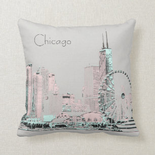 Moderne graue rosa Minze Chicago-Skyline Kissen