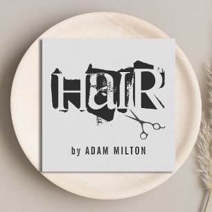 Moderne graue Schwarz-Schere Haarstylistin Quadratische Visitenkarte