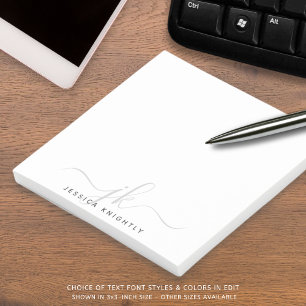 Moderne graue Script Monogram-Initialen Post-it Klebezettel