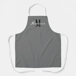 Moderne graue Script Monogram Personalisiert Kitch Schürze