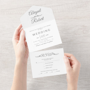 Moderne graue Typografie auf weißer Hochzeit All In One Einladung