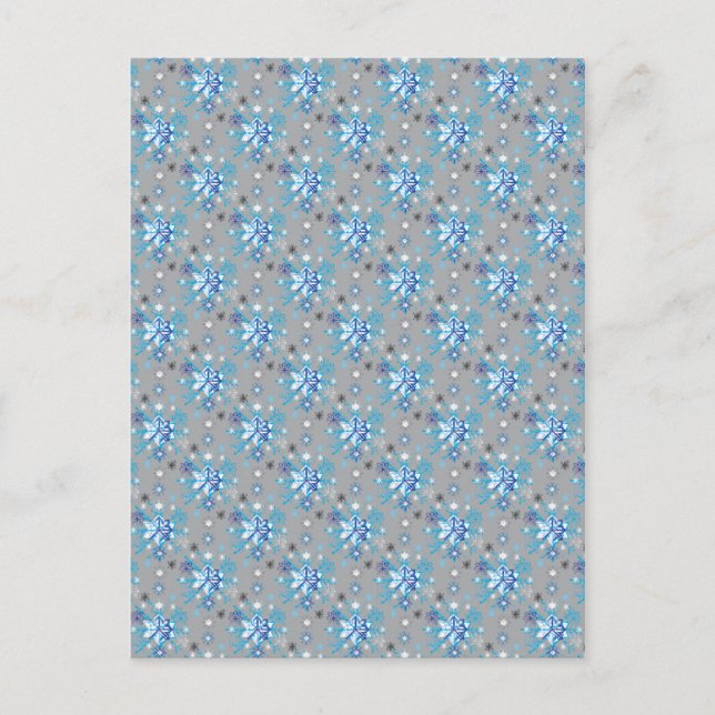 Moderne graue und blaue Holiday Snowflakes Muster Postkarte (Vorderseite)
